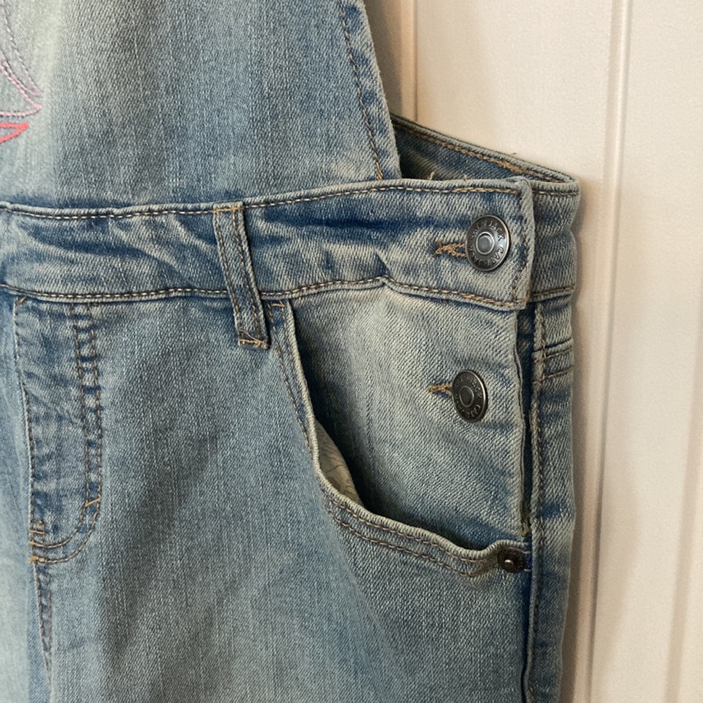 Cat & Jack Girl's Embroidered Unicorn Light Denim Wash Jean Overalls XL (14/16) - Picture 5 of 9